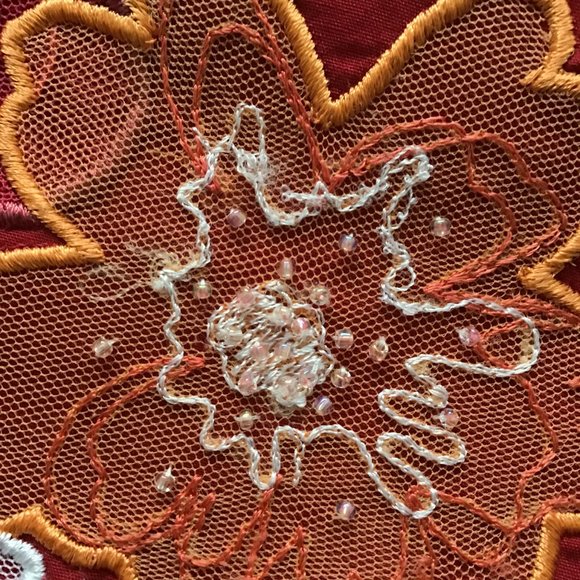 Susan Bristol Red Skirt With Beading and Floral Details Size 8 - Picture 6 of 11